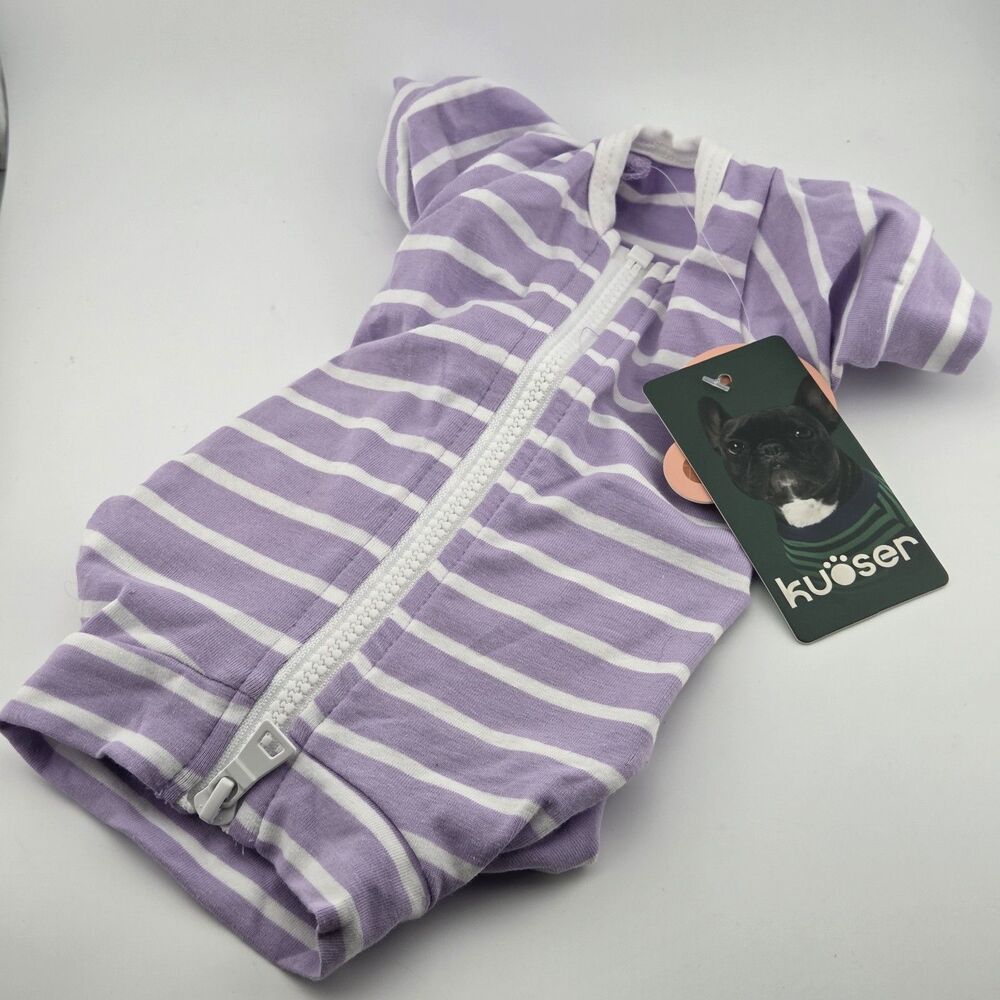 Kuoser Dog Surgical Recovery Suit Size XS Purple White Striped